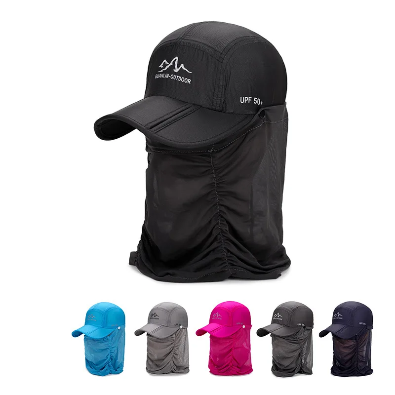 

Men Women Shade Cap Outdoor Sports Windproof Quick Drying Cap Ultra-thin Fiber Fishing Hat UV isolation Full Face Mask Veil 2019