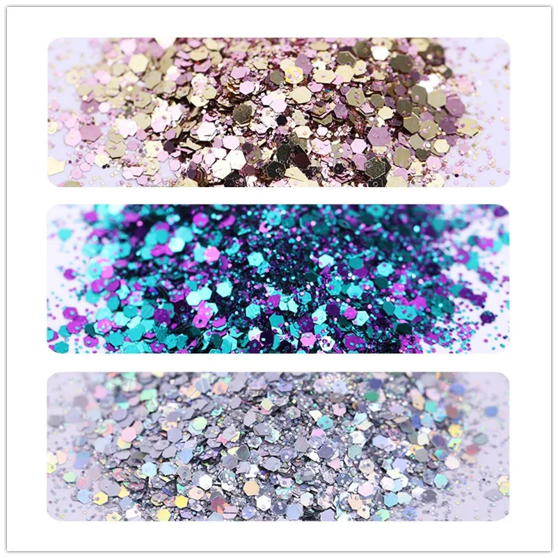 3 قطعة الشمبانيا الفضة مختلطة مسمار بريق مسدس شكل مسمار الفن مسحوق التألق ل الأشعة فوق البنفسجية هلام البولندية الغبار الصباغ نصائح