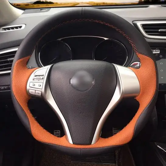 Puou черная обертка из натуральной кожи крышка рулевого колеса автомобиля для Nissan Teana 2013- Altima 2013- X-Trail- Qashqai - Название цвета: Style4