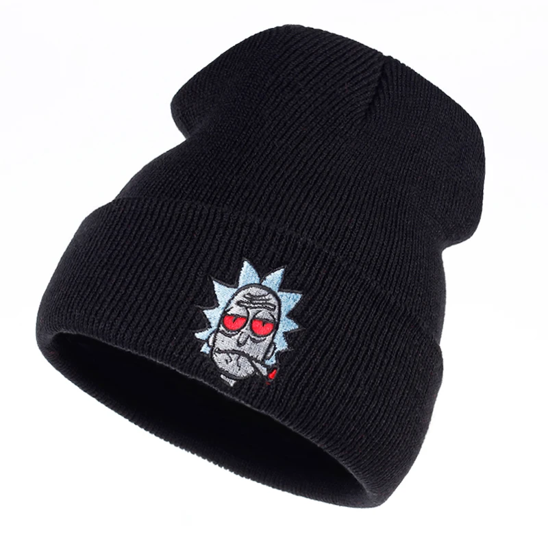 

Rick and Morty Beanie Rick Smoking Hats Elastic Brand Embroidery Warm Winter Knitted Hat Skullies US Animation Ski Red Eyes Cap
