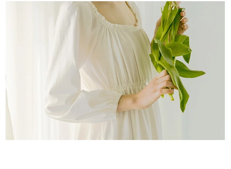 Весенне-осенняя белая/темно-синяя Ночная рубашка в винтажном стиле с длинными рукавами, элегантные женские длинные ночные рубашки