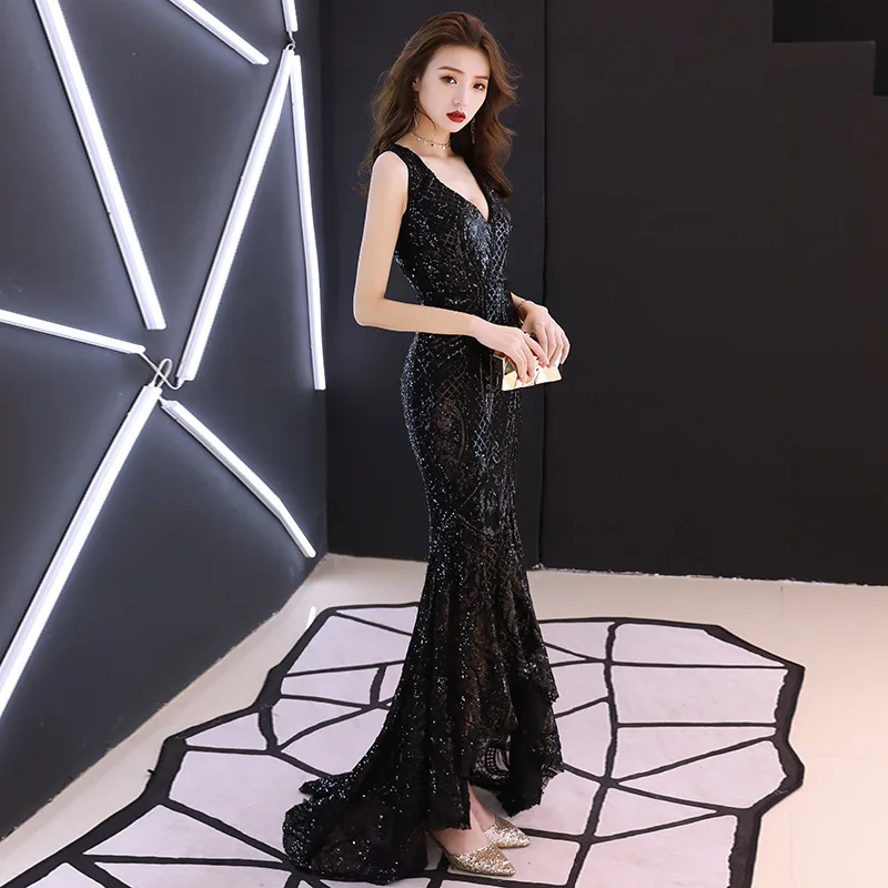 Негабаритный 3XL черный китайский Восточный Свадебный женский v-образный вырез тонкий Cheongsam винтажное элегантное вечернее платье