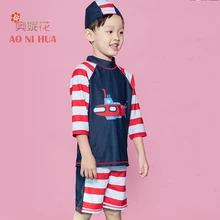 Aonihua Новинка года подводная лодка с принтом в полоску из двух частей купальник Обувь для мальчиков Дети Профессиональный с длинным рукавом купальники детей купальный костюм