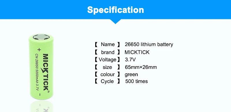 2 шт 3,7 V 26650 5000 мА/ч, micktick Батарея батарейки литий ионная батарея Перезаряжаемые большой Ёмкость T6 Фонарик светодиодный