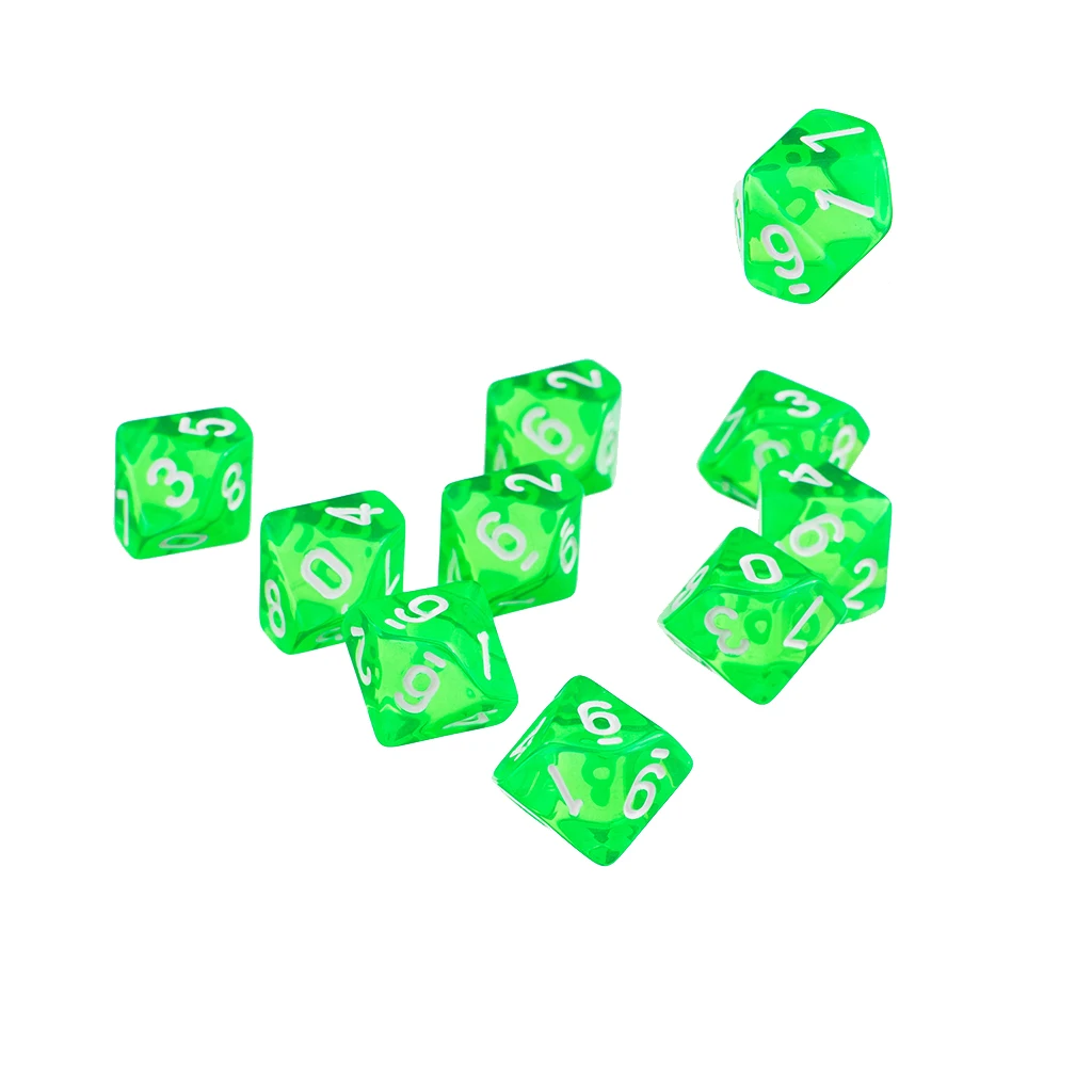 3 cm Set of 10 Dice Plastic D10 Green Ten Sided Gem Dice for RPG Dungeons & Dragons Games 