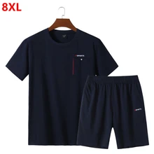Летний мужской плюс размер Модный повседневный круглый вырез с коротким рукавом шорты наборы мужской спортивный костюм 8XL 7XL 6XL 5XL