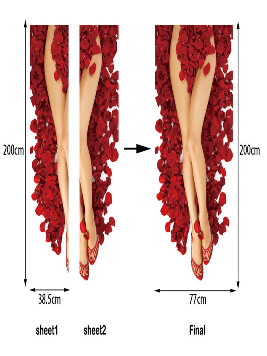 Красная роза женские ноги двери стикер s DIY Искусство домашний Декор стикер s пилинг и Наклейка Спальня украшение для двери Наклейка самоклеющиеся обои