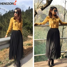 Весенне-летняя Женская эластичная фатиновая сетчатая юбка с высокой талией, винтажные юбки, длинная Плиссированная Юбка-пачка