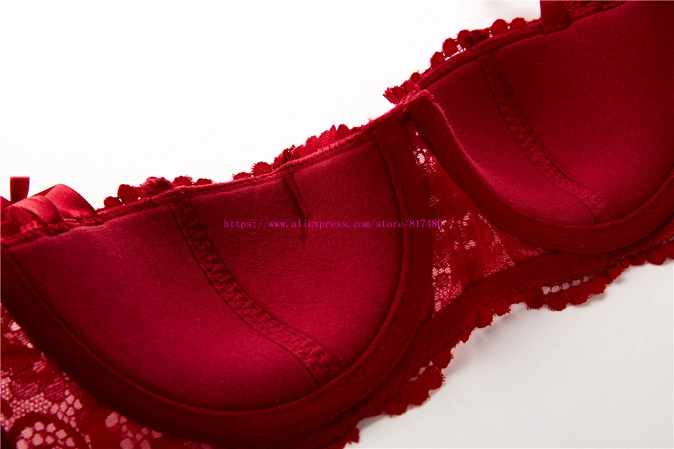 cheap underwear sets New Fashion lace cup red underwear luxury comfortable sexy padded bra panties set plus size cup ABCD plus size women bra french knickers set