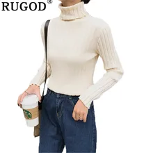 RUGOD новая однотонная Водолазка Полосатый свитер Для женщин Повседневное обтягивающая высокоэластичная пуловер вязаный свитер весна женская одежда