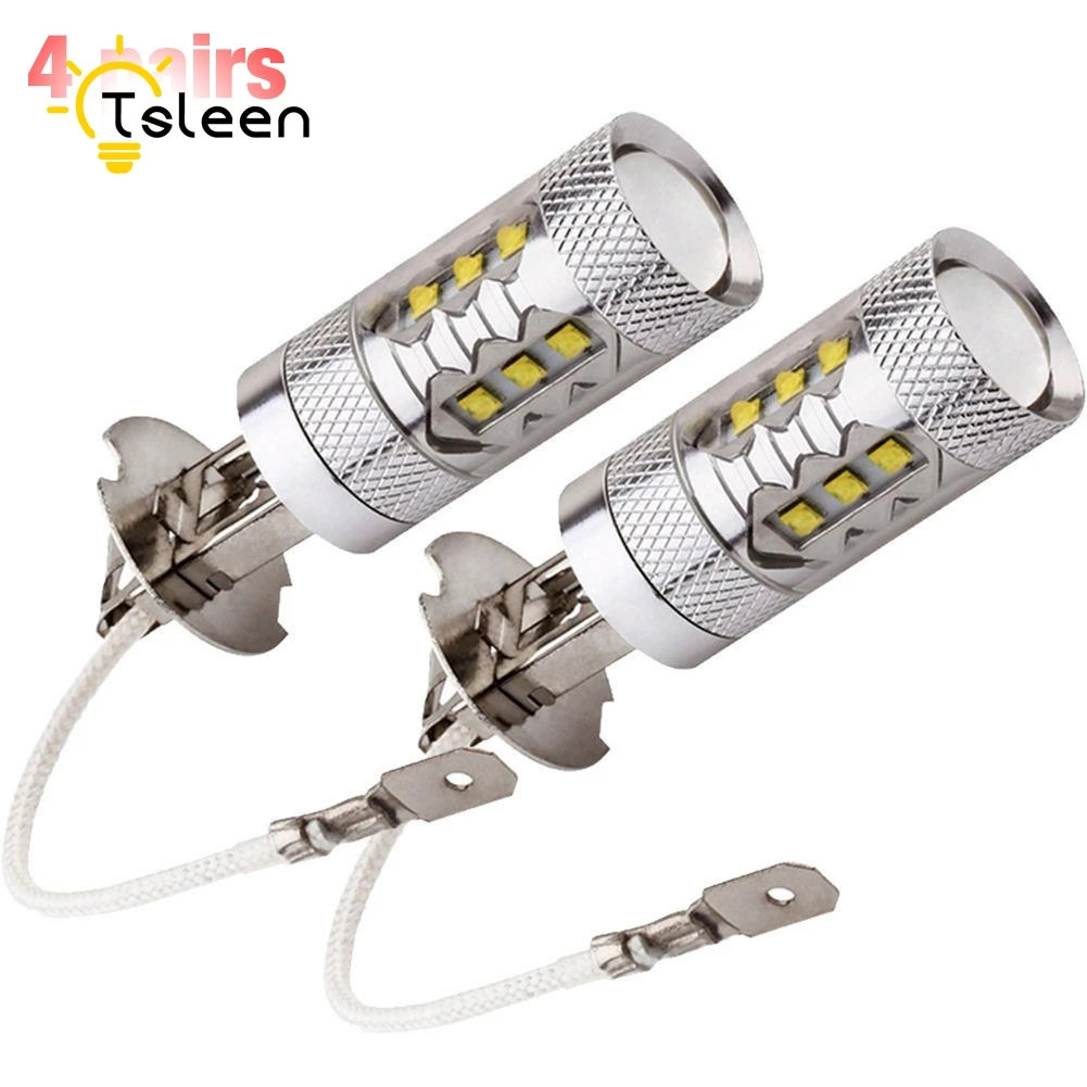 

H3 H4 H7 H11 HB3 8pcs=4pairs Fog Driving Tail Turn Reverse Brake Free Super Bright LED Car Light Bulb Auto Lamp White 6000K