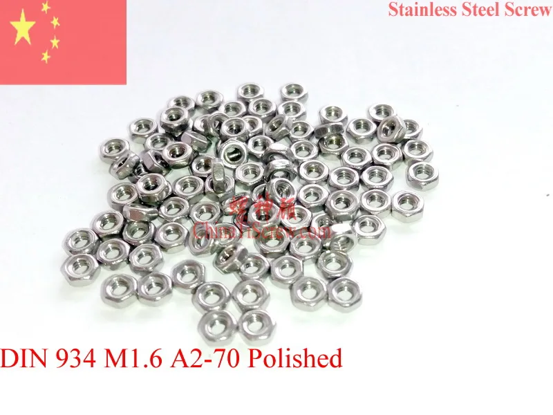 

Stainless Steel Nuts M1.6 DIN 934 A2-70 Polished ROHS 100 pcs