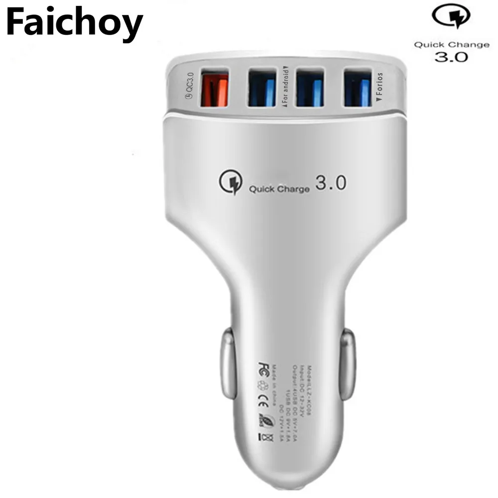 White Not Cable Faichoy 4 порта Переходник USB для зарядки в машине с кабелем Универсальный QC3.0 автомобильное зарядное устройство мобильный телефон автомобильное зарядное устройство для iPhone samsung huawei - Тип штекера: White Not Cable