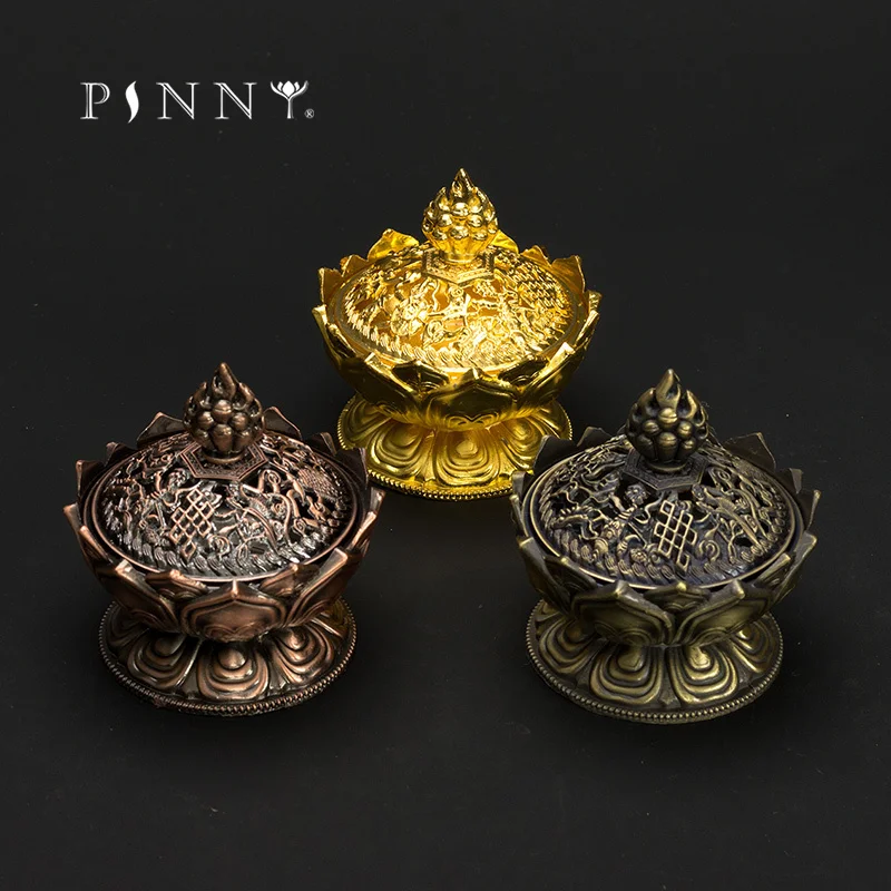 

PINNY Small Alloy Tibetan incense burner Metal Lotus Sandalwood Censer Room Decoration Meditation Buddha Decor Nepal Crafts