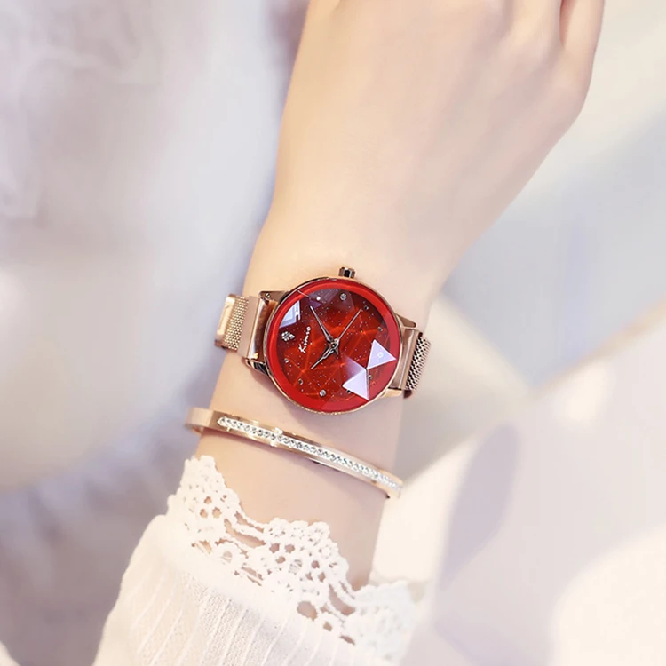 Luxury KIMIO Brand Women s Magnet Suction Clasp Watch Ladies Big Star Dial Dress Watches Stainless steel Mesh Belt Quartz Watch
