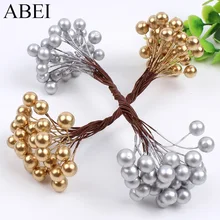 8 мм, 100 шт./лот, золотые вишневые искусственные тычинки для цветов, искусственные поролоновые серебряные ягоды, сделай сам, скрапбук, венок, рождественское, свадебное украшение