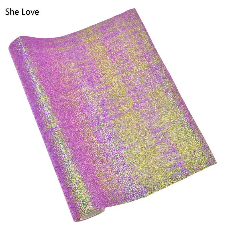 

She Love 29x21cm A4 Holographic Laser PU Leather Fabric 0.7 Thick Diy Synthetic Faux Leather For Bag Clothing Handmade Materials