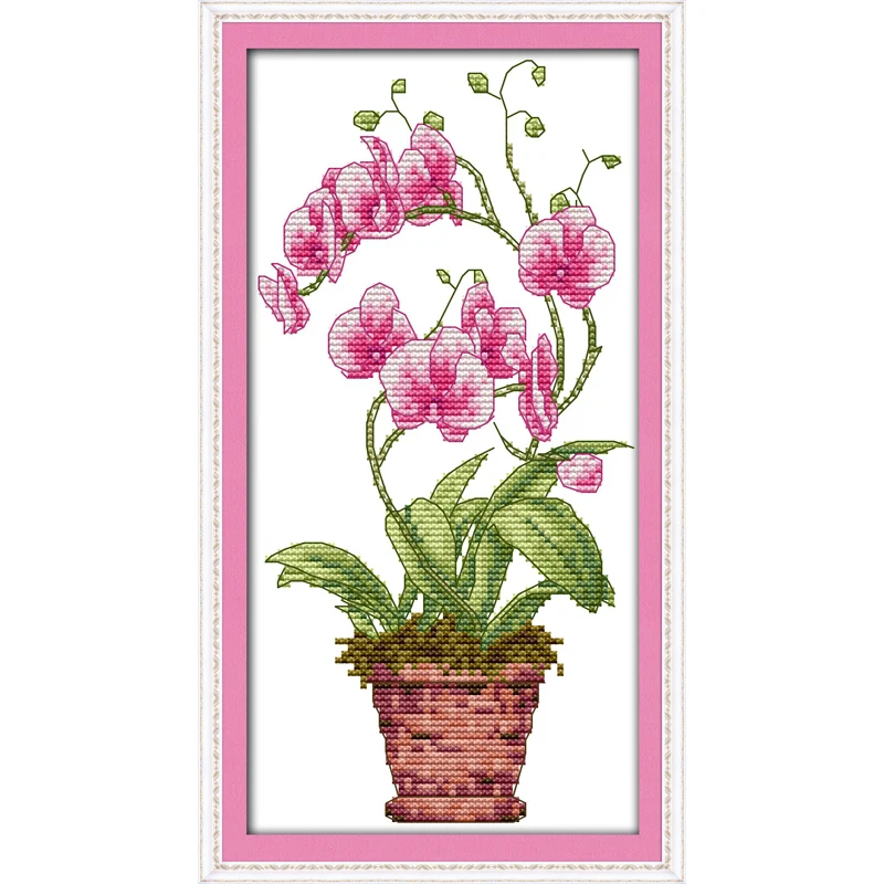 

Joy Sunday Pink butterfly orchid Chinese cross stitch kits Ecological cotton stamped printed 14 11CT DIY gift wedding decoration
