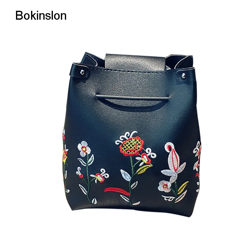 Bokinslon حقائب كتف امرأة كلية الرياح الأزياء بو الجلود عارضة مزاجه السيدات المطرزة دلو Crossbody أكياس