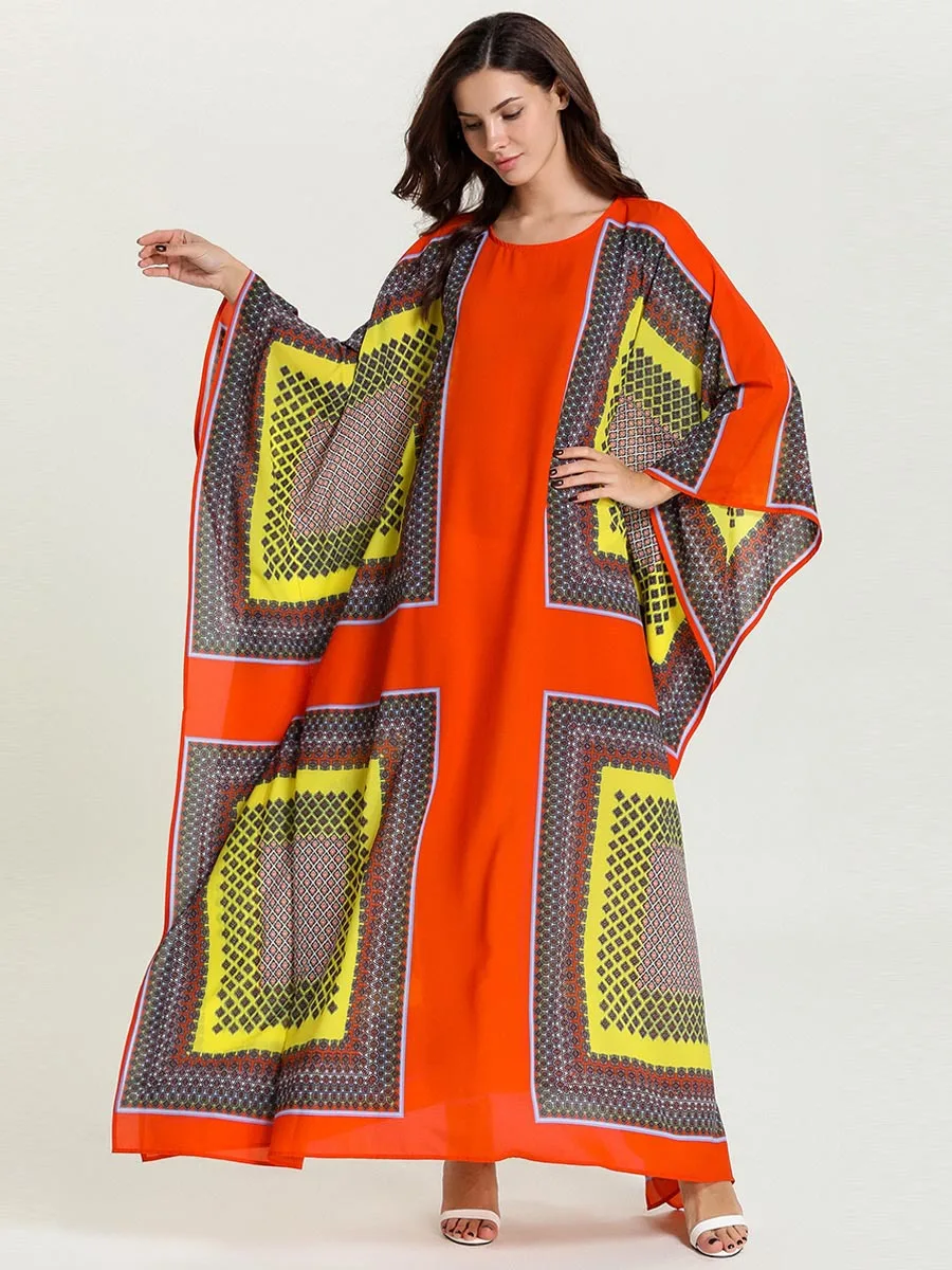 Рукав «летучая мышь» женское мусульманское платье Мода Дубай скромный исламский Абая свободный Арабский Кафтан Eid марокканский Повседневный свободный халат VKDR3002