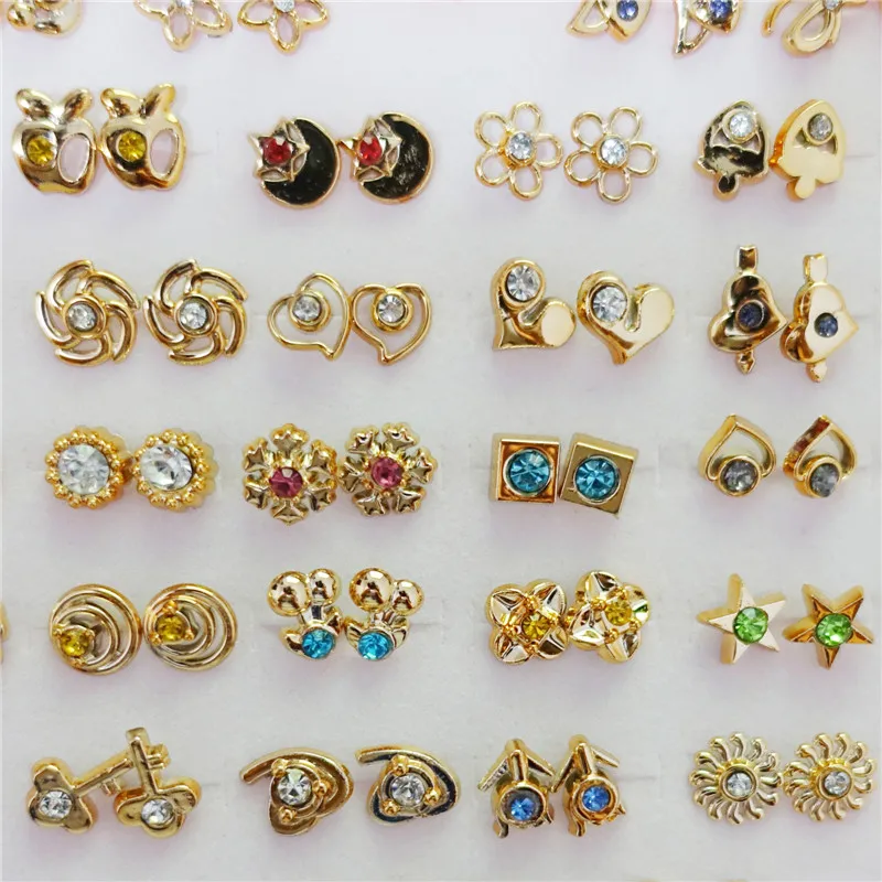 36pairs Lot Heart Box Mix Designs Randomly Small Gold Silver 36pairs Lot Heart Box Mix Designs Randomly Small Gold Silver Fashion Kids S Stud Earrings For Women Jewelry In From