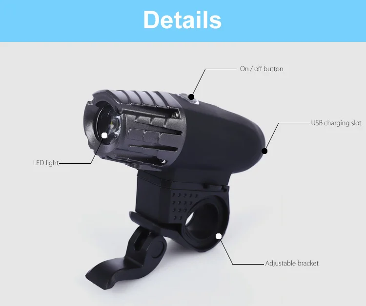 Sale Cycling Safety USB Rechargeable LED Front Light Water Resistant Bicycle Handlebar Lamp MTB Mountain Road Bicycle Head Lights 1