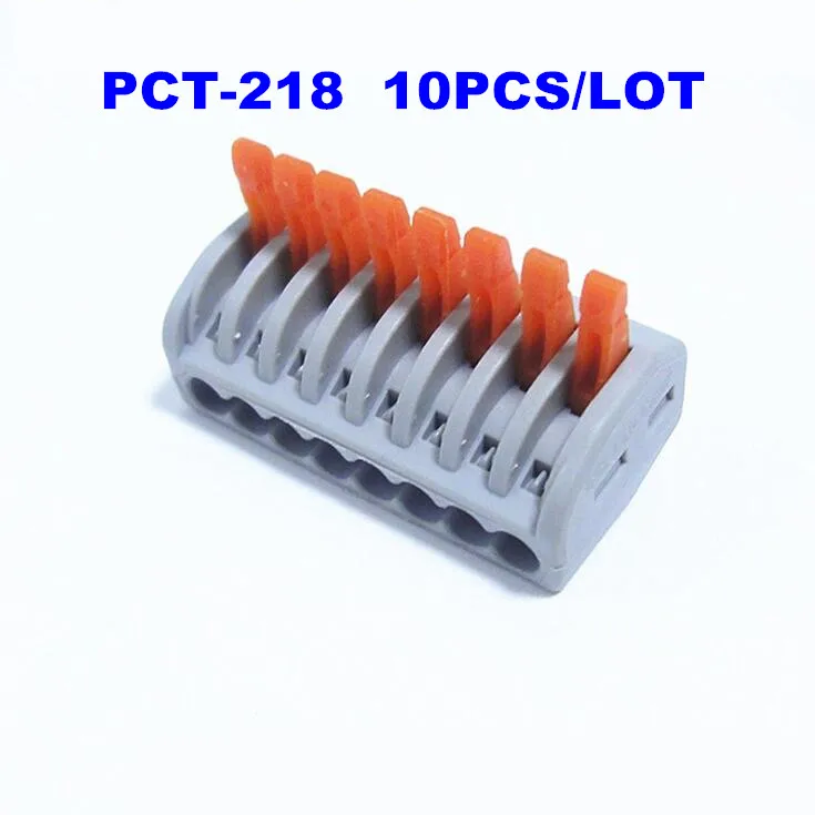 

10Pcs PCT-218 PCT218 Universal Compact Wire Wiring Connector Connectors 8 pin Conductor Terminal Block With Lever free shipping