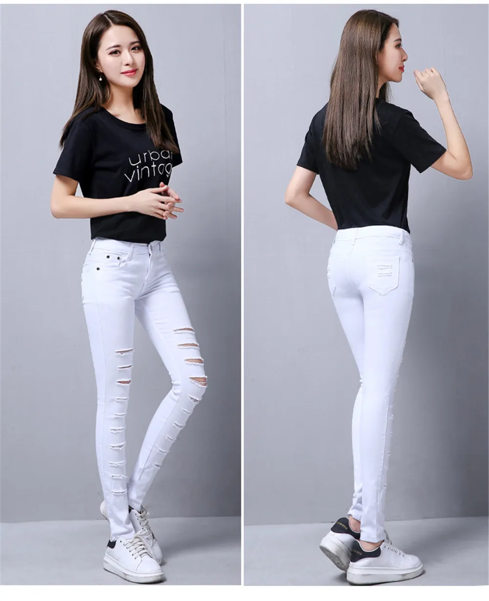 Whole cotton Hollow out hole Elastic force Pencil pants Leggings high waist jeans woman skinny women jeans mujer jean plus size