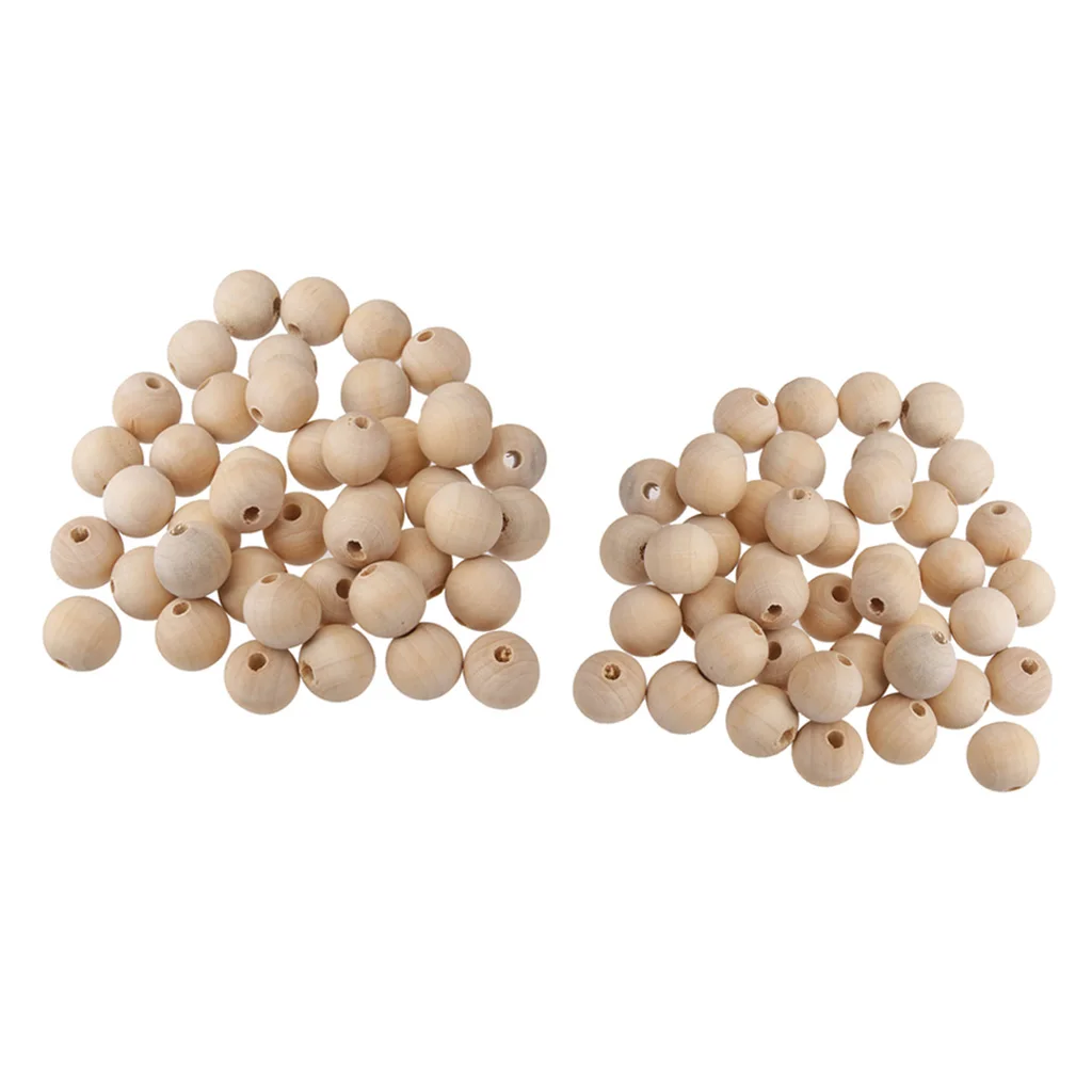 100-Pack Unpainted Wood Beads 8mm 10mm, Natural Color Wooden Ball Spacer Loose Charms for Jewelry Crafting Supplies