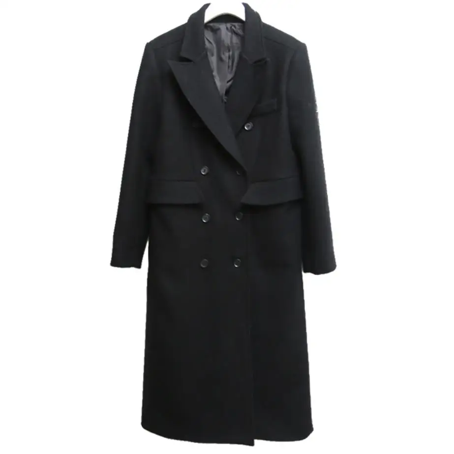 Осень и зима новое модное тонкое шерстяное пальто женское длинное черное шерстяное пальто