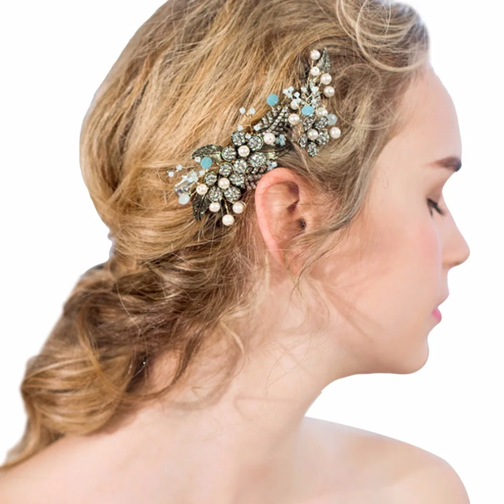 Handmade Luxury Floral Wedding Decorative Hair Combs Crystal Flower