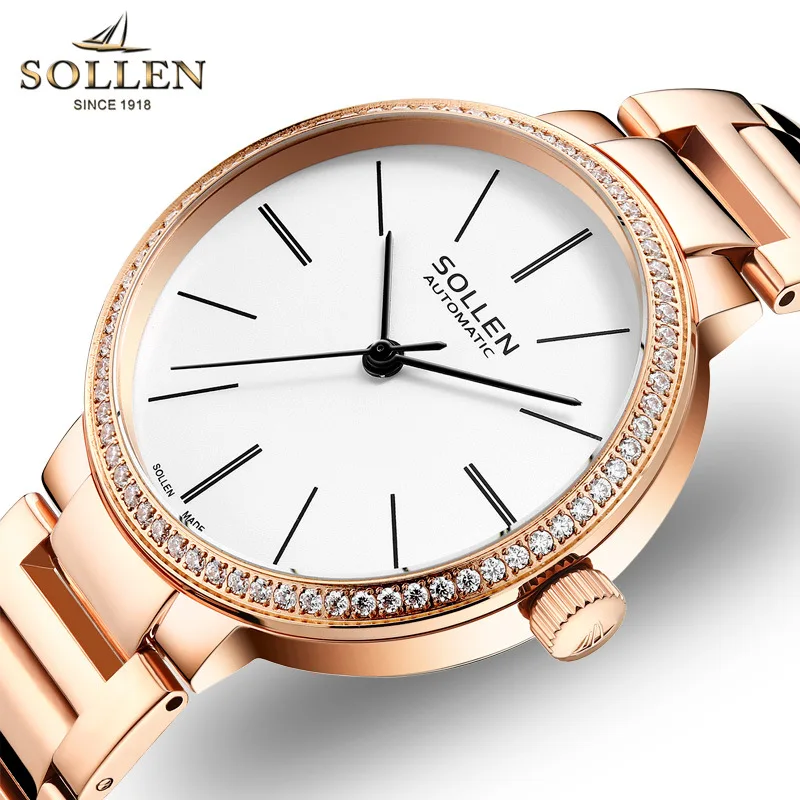 

SOLLEN Automatic mechanical watch women Rose Gold watch Top Luxury Watch Ladies Wristwatch Fashion casual Relogios Femininos