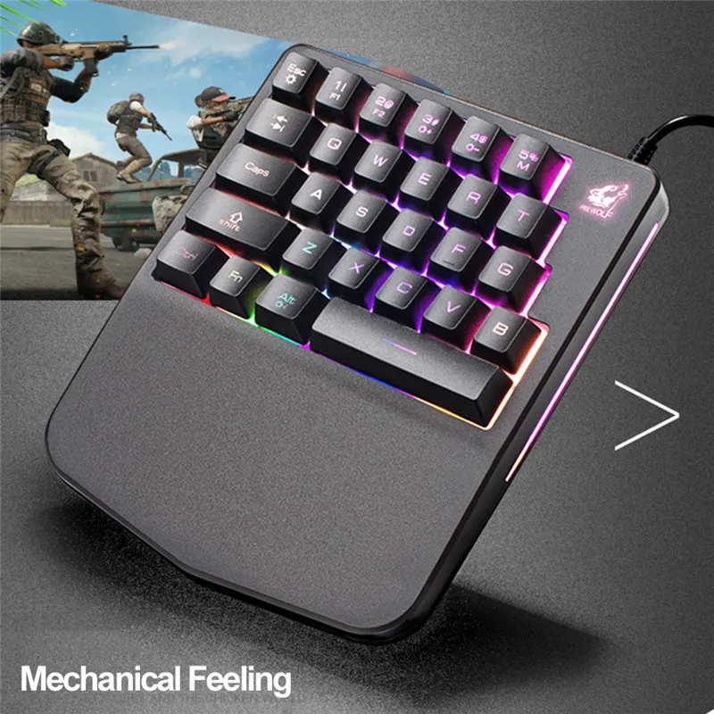USB светящаяся игровая клавиатура светодиодная механическая для одной руки PUGB