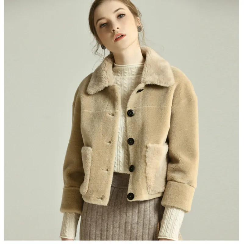 

Real Fur Coat Streetwear Wool Jacket Autumn Winter Coat Women Clothes 2019 Korean Vintage Suede Lining Sheep Shearling ZT3267