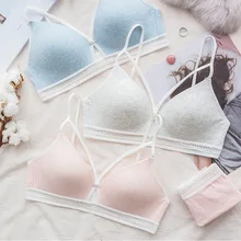 Новинка, модное женское сексуальное белье, голубой, розовый, кружевной, с вырезами, без косточек, хлопковые трусики, мягкий, пуш-ап, беспроводной бюстгальтер, наборы