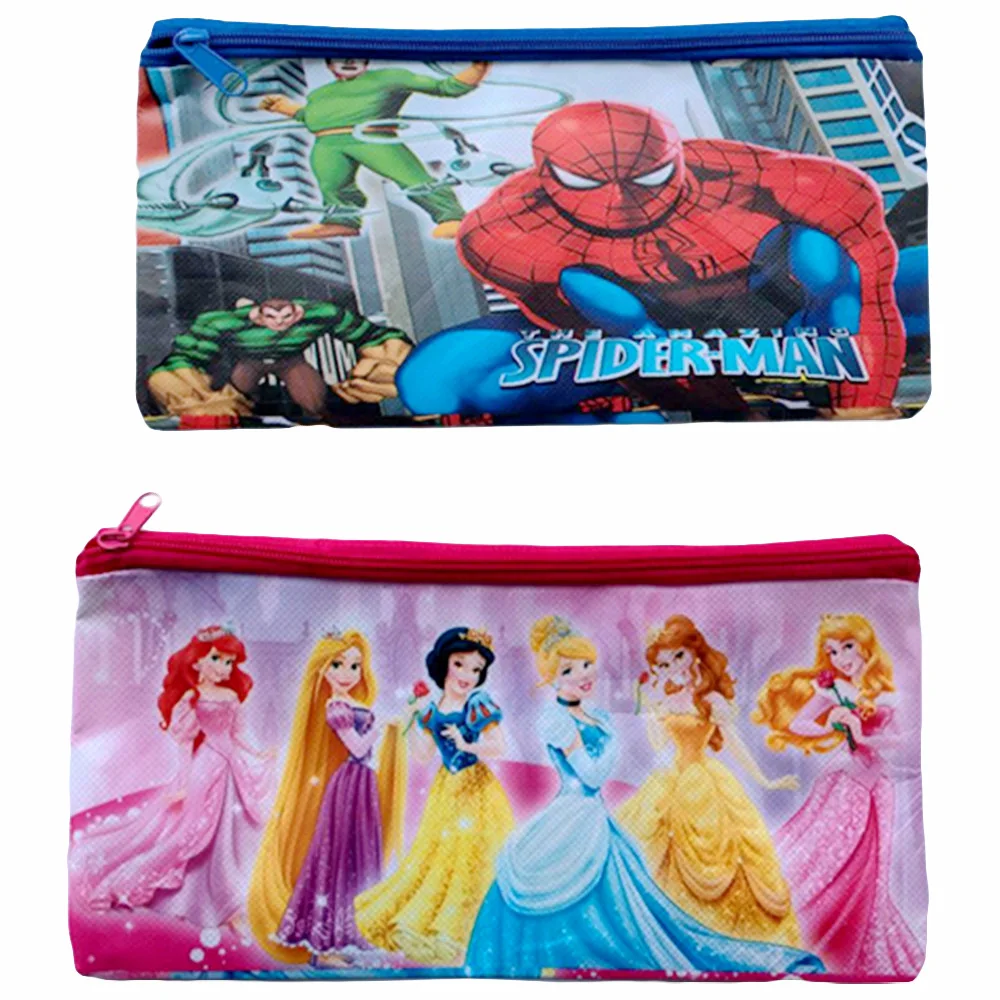 

1 pcs Cartoon Pencil Bag Spiderman Snow White Nylon Zipper Study Stationery Bag Tools Box Boys And Girls Kid Gift Toy