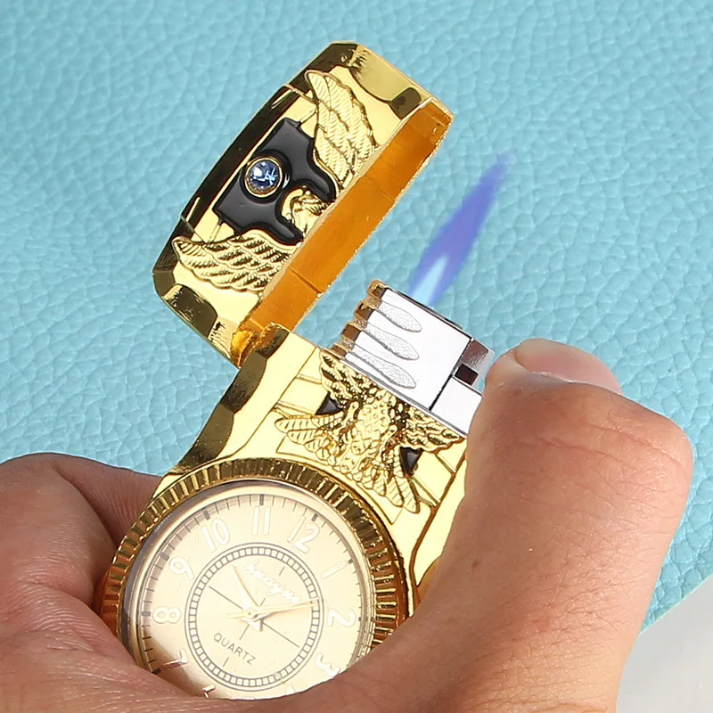 

Creative Metal Inflatable Lighter No Gas Straight-punch Watch Cigarette Lighter Refillable Butane Smoking Accessories Men Gift