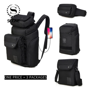 

Scione 3 Pcs/Set Men Multi-function Detachable Backpack Waist Shoulder Bags Belt Casual Creative Combination For Travel Business