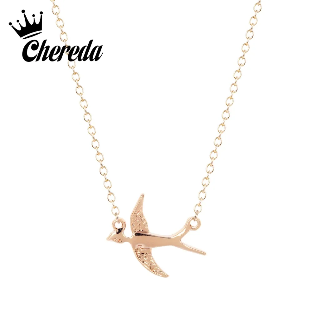 

Chereda Hot Sale Dainty Swallow Necklace Gold/Silver Bird Dove Charm Necklace Cute Fiying Swallow Animal Necklace Halskette