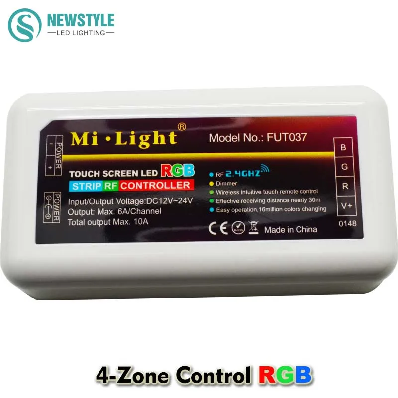 

DC12V/24V RGB LED Controller Mi Light Wifi 3 Channel 2.4Ghz Wireless 4 Zones 18A Max to Control RGB LED Strip Lights Bulbs