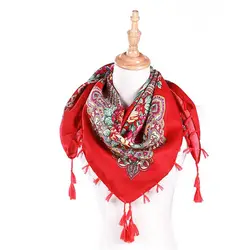 Boho с бахромой шарф Для женщин шейный платок Смешанный хлопок полотняного переплетения печати пашмины черный, белый цвет синий и красный