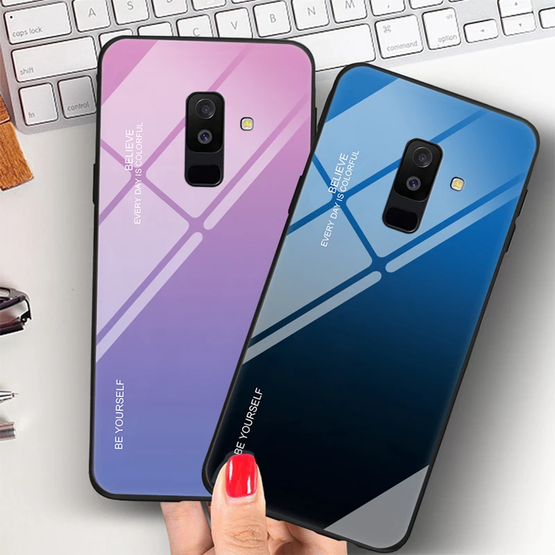 

For Samsung Galaxy S8 S9 Plus A5 A7 2017 Case Cover Luxury Gradient Tempered Glass Phone Cases For Samsung A6 A8 Plus A7 2018