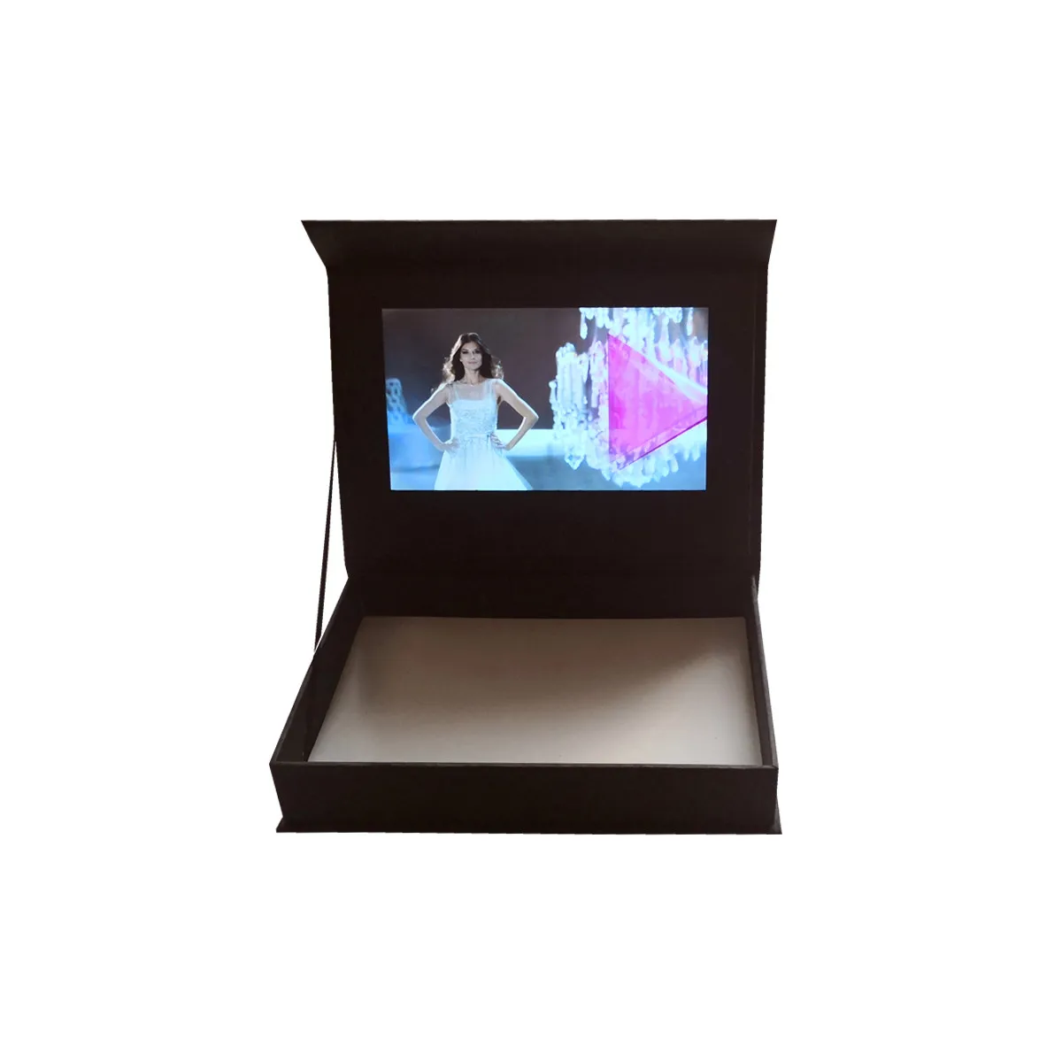 

Custom production hardcover video Brochure box 7inch Universal Video Greeting Card watching booklet box for Advertising