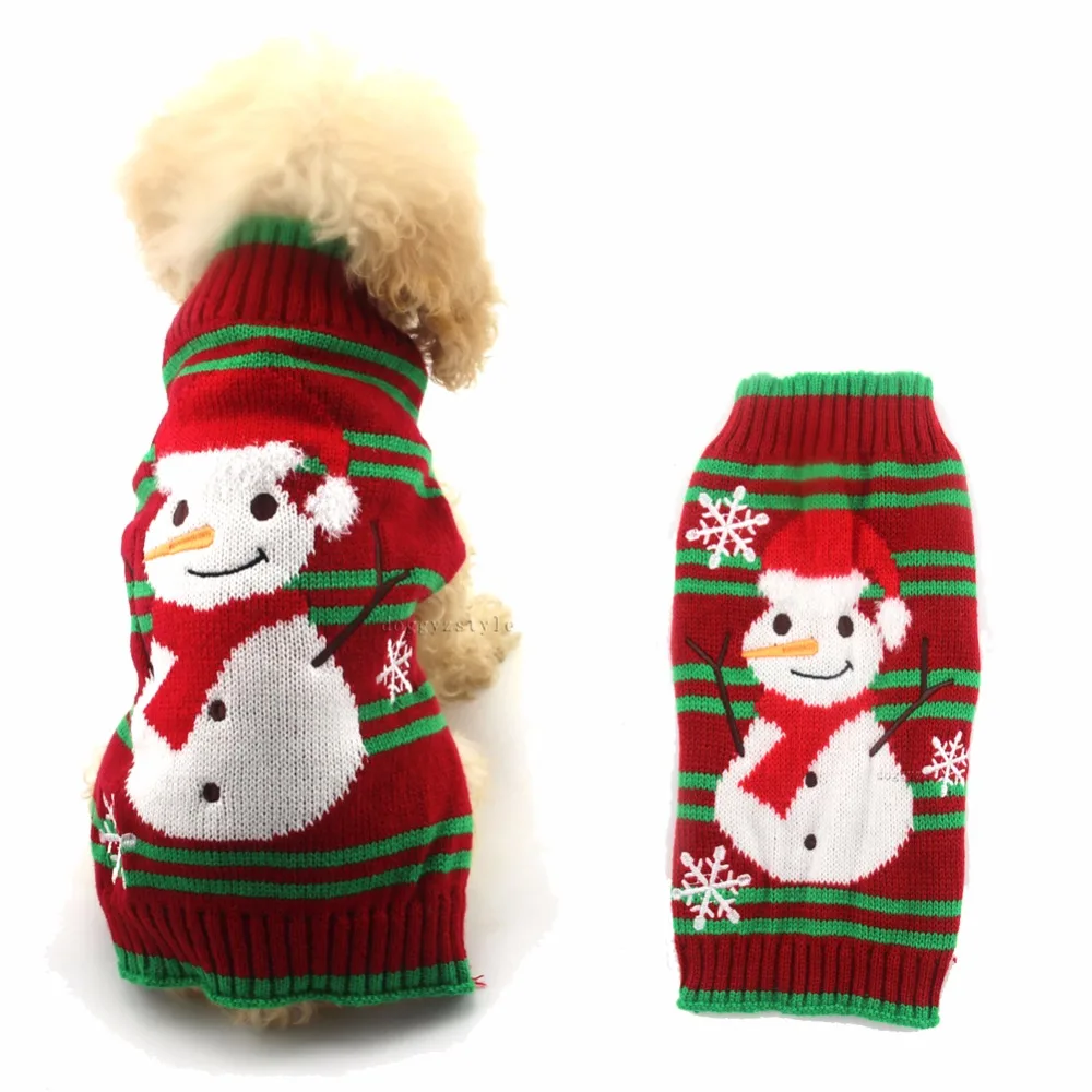 1PCS Polyester Xmas Dog Sweater Christmas Snowman Stripe Design Lovely