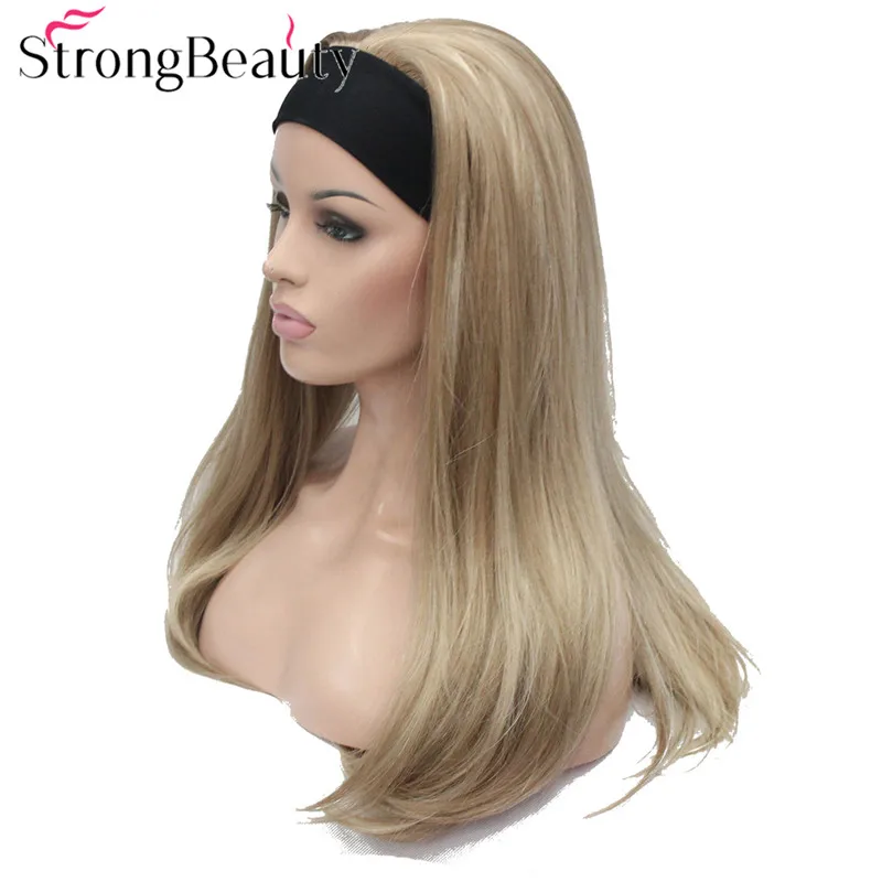 E-679B #L16-613new 34 wig with headband honey ash blonde with blonde highlights long half wig (4)