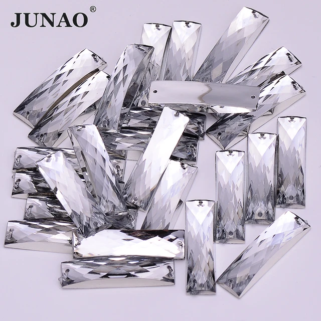 JUNAO 30*40mm Sew On Clear White Large Rhinestones