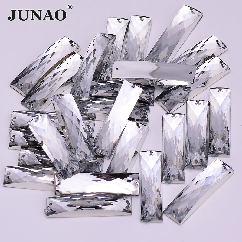 

JUNAO 7*26mm Sewing Clear White Crystal Flatback Rhinestones Sew On Stones and Crystals Rectangle Acrylic Strass For Crafts