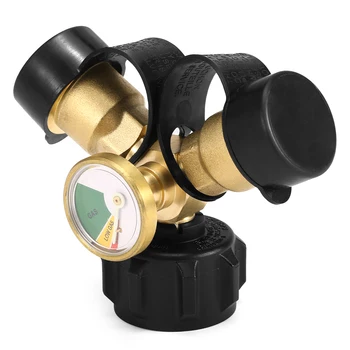 

Propane Tank Y-Splitter Adapter Two Way LPG Adapter Tee Connector QCC1 Tank T Adapter with Gauge for BBQ Grills Camping Stoves
