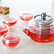 1х 5в1 кунг-фу Кофе Чай Set-335ml жаростойкий стеклянный чайник с нержавеющая сталь заварки и фильтр+ 4* двухслойная чашка