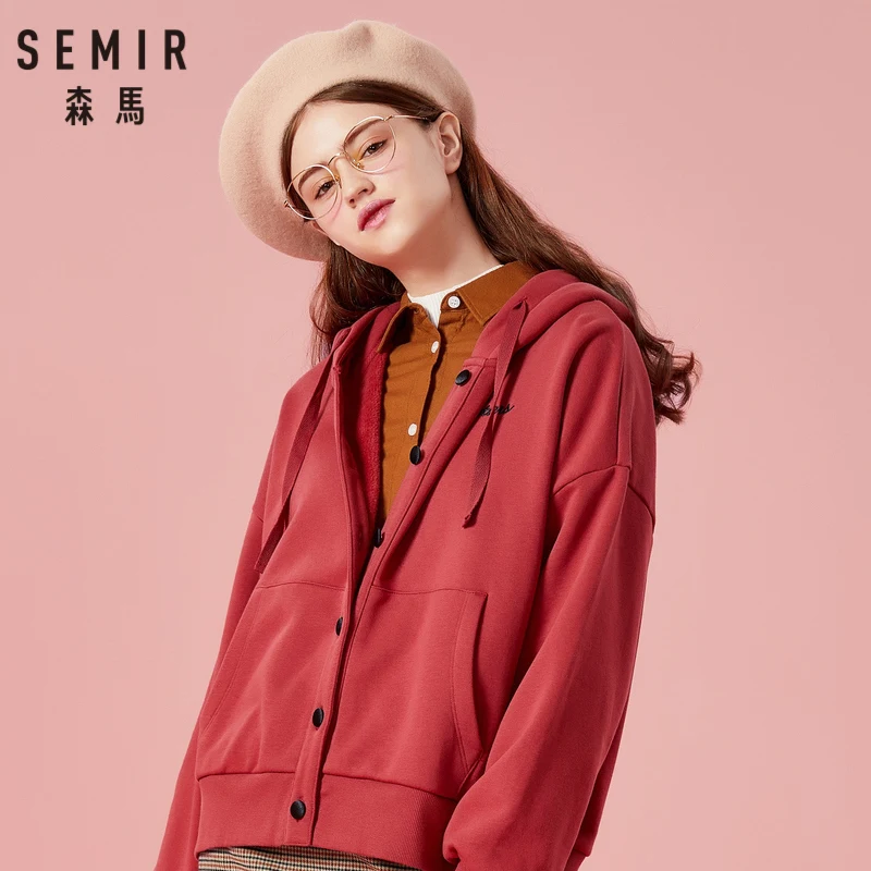 

SEMIR Women Embroidered Hooded Jacket with Pocket Snap Closure Women's Sport Jacket with Drawstring Hood Ribbed Cuff and Hem